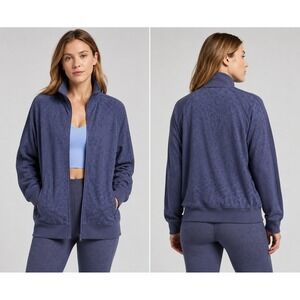 Athleta Brooklyn Bomber Jacket Size 3X Leopard  Print Medieval Violet Blue Sport